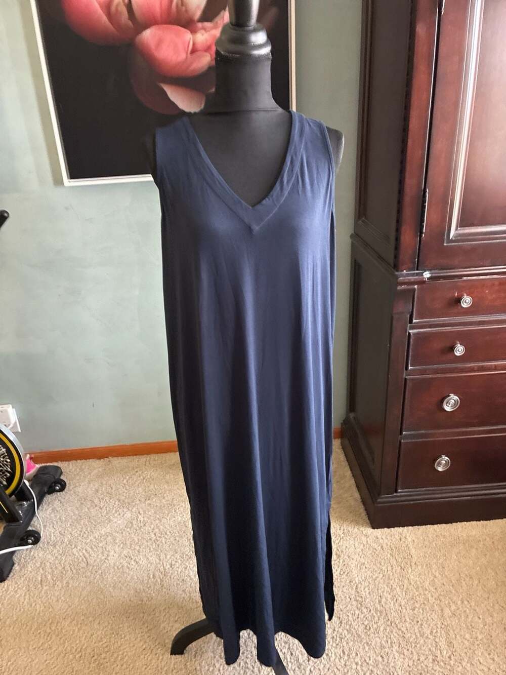 J. Jill Wearever Navy Blue V-Neck Sleeveless Maxi Dress Sz LP A459